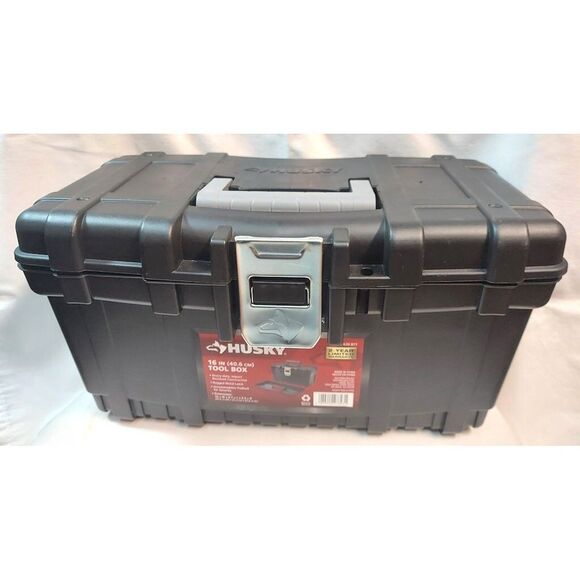 Husky 16 in. Black Plastic Portable Tool Box with Handle, Metal Latch, Lockable - Picture 2 of 5